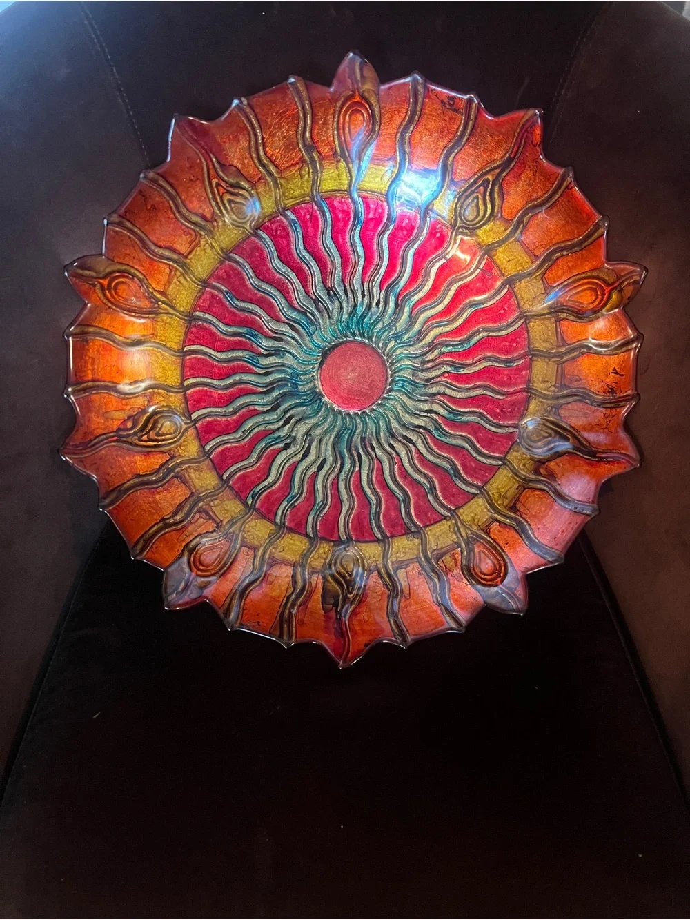 Pier 1 Jewel-Tone Sunburst Decorative Wall Bowl - Red/Gold/Teal